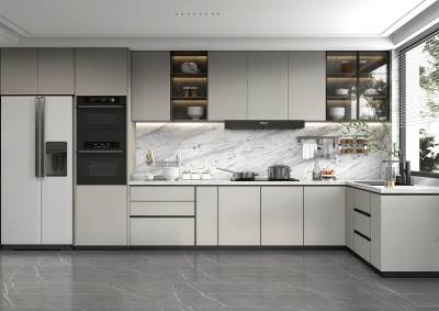 现代厨房 橱柜 冰箱 烤蒸微 厨具 煤气灶油烟机 厨房用品 水槽